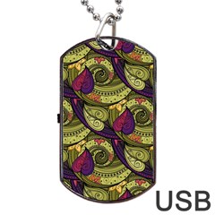 Pattern Vector Texture Style Garden Drawn Hand Floral Dog Tag Usb Flash (two Sides) by Jancukart