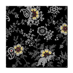 White And Yellow Floral And Paisley Illustration Background Tile Coaster by Jancukart