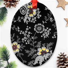 White And Yellow Floral And Paisley Illustration Background Ornament (oval)