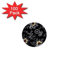 White And Yellow Floral And Paisley Illustration Background 1  Mini Buttons (100 Pack) 