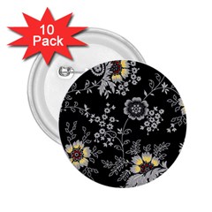 White And Yellow Floral And Paisley Illustration Background 2 25  Buttons (10 Pack) 