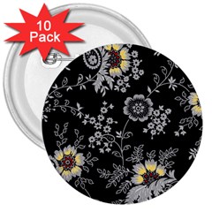 White And Yellow Floral And Paisley Illustration Background 3  Buttons (10 Pack)  by Jancukart