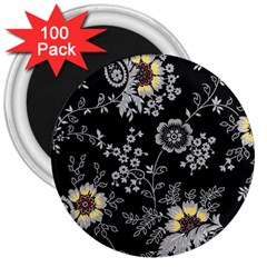 White And Yellow Floral And Paisley Illustration Background 3  Magnets (100 Pack) by Jancukart