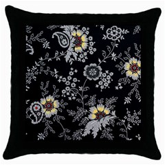 White And Yellow Floral And Paisley Illustration Background Throw Pillow Case (black)