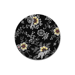 White And Yellow Floral And Paisley Illustration Background Magnet 3  (round)