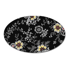 White And Yellow Floral And Paisley Illustration Background Oval Magnet