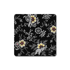 White And Yellow Floral And Paisley Illustration Background Square Magnet by Jancukart