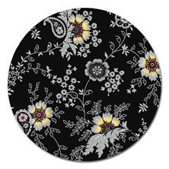 White And Yellow Floral And Paisley Illustration Background Magnet 5  (round) by Jancukart