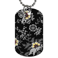 White And Yellow Floral And Paisley Illustration Background Dog Tag (one Side)