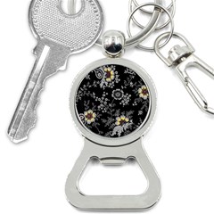 White And Yellow Floral And Paisley Illustration Background Bottle Opener Key Chain