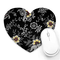 White And Yellow Floral And Paisley Illustration Background Heart Mousepad