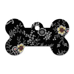 White And Yellow Floral And Paisley Illustration Background Dog Tag Bone (two Sides)