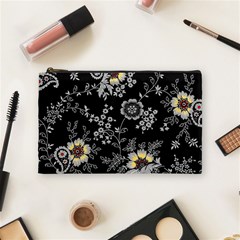 White And Yellow Floral And Paisley Illustration Background Cosmetic Bag (medium)