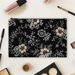 White And Yellow Floral And Paisley Illustration Background Cosmetic Bag (large) by Jancukart