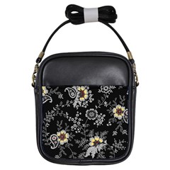 White And Yellow Floral And Paisley Illustration Background Girls Sling Bag