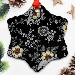 White And Yellow Floral And Paisley Illustration Background Snowflake Ornament (two Sides)