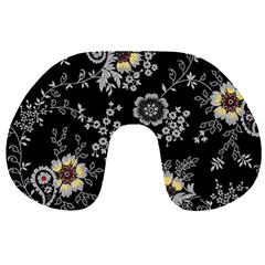 White And Yellow Floral And Paisley Illustration Background Travel Neck Pillow