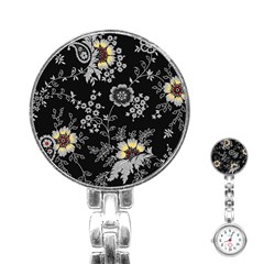 White And Yellow Floral And Paisley Illustration Background Stainless Steel Nurses Watch