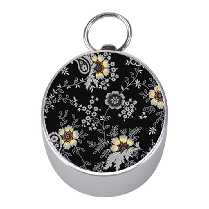 White And Yellow Floral And Paisley Illustration Background Mini Silver Compasses