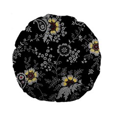 White And Yellow Floral And Paisley Illustration Background Standard 15  Premium Flano Round Cushions