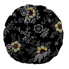 White And Yellow Floral And Paisley Illustration Background Large 18  Premium Flano Round Cushions by Jancukart