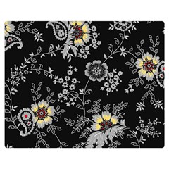 White And Yellow Floral And Paisley Illustration Background Premium Plush Fleece Blanket (medium)