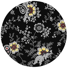 White And Yellow Floral And Paisley Illustration Background Wooden Bottle Opener (round)