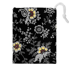 White And Yellow Floral And Paisley Illustration Background Drawstring Pouch (5xl) by Jancukart