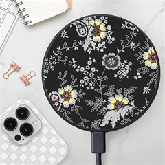 White And Yellow Floral And Paisley Illustration Background Wireless Fast Charger(black)