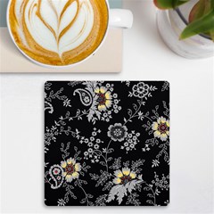 White And Yellow Floral And Paisley Illustration Background Uv Print Square Tile Coaster  by Jancukart