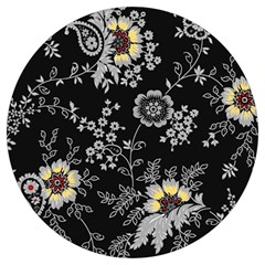 White And Yellow Floral And Paisley Illustration Background Round Trivet