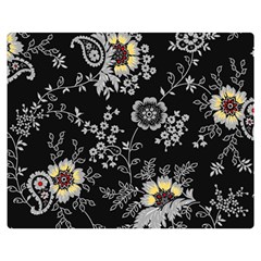 White And Yellow Floral And Paisley Illustration Background One Side Premium Plush Fleece Blanket (medium) by Jancukart