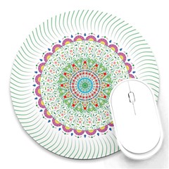 Flower Abstract Floral Hand Ornament Hand Drawn Mandala Round Mousepad