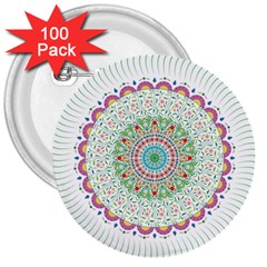 Flower Abstract Floral Hand Ornament Hand Drawn Mandala 3  Buttons (100 Pack) 