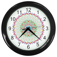 Flower Abstract Floral Hand Ornament Hand Drawn Mandala Wall Clock (black) by Jancukart