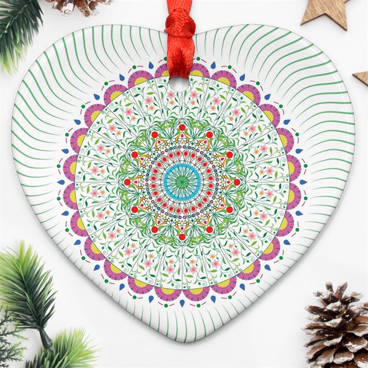 Flower Abstract Floral Hand Ornament Hand Drawn Mandala Heart Ornament (Two Sides)