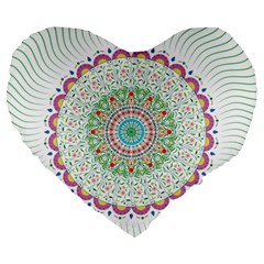 Flower Abstract Floral Hand Ornament Hand Drawn Mandala Large 19  Premium Flano Heart Shape Cushions