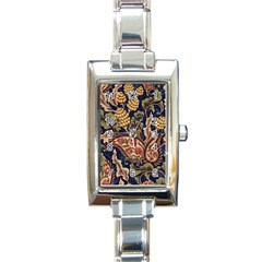 Leaves Flowers Background Texture Paisley Rectangle Italian Charm Watch