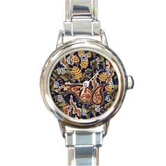 Leaves Flowers Background Texture Paisley Round Italian Charm Watch