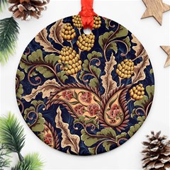 Leaves Flowers Background Texture Paisley Ornament (round)