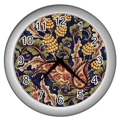 Leaves Flowers Background Texture Paisley Wall Clock (silver)