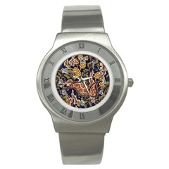 Leaves Flowers Background Texture Paisley Stainless Steel Watch by Jancukart