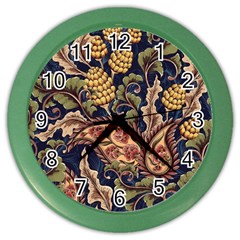 Leaves Flowers Background Texture Paisley Color Wall Clock