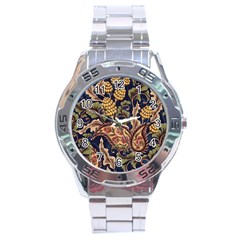 Leaves Flowers Background Texture Paisley Stainless Steel Analogue Watch