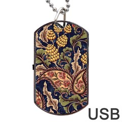 Leaves Flowers Background Texture Paisley Dog Tag Usb Flash (one Side) by Jancukart