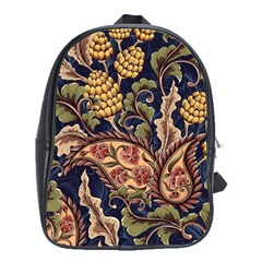 Leaves Flowers Background Texture Paisley School Bag (xl)