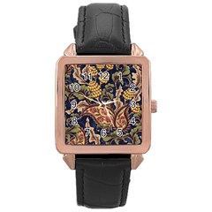 Leaves Flowers Background Texture Paisley Rose Gold Leather Watch 