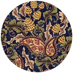 Leaves Flowers Background Texture Paisley Wooden Puzzle Round by Jancukart