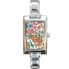 Flowers Pattern Texture White Background Paisley Rectangle Italian Charm Watch by Jancukart