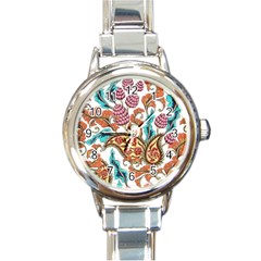 Flowers Pattern Texture White Background Paisley Round Italian Charm Watch by Jancukart